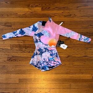 Cynthia Rowley Pink & Blue Long Sleeve Kids Rash Guard Swimsuit